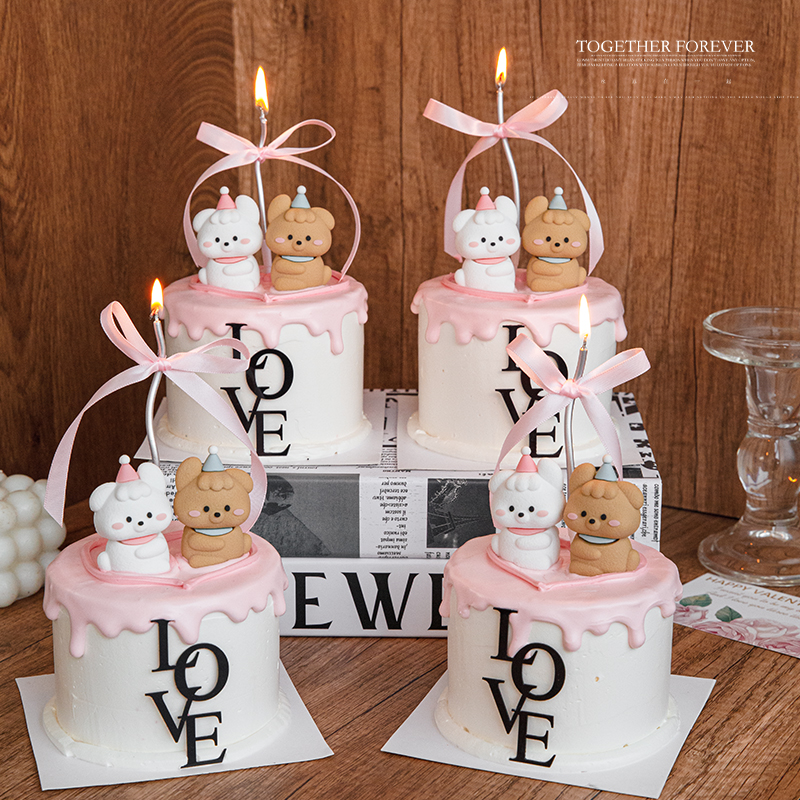 2025情人节蛋糕装饰卡通可爱修狗摆件love亚克力214情侣告白装扮