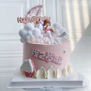 卡通蛋糕装饰大头独角兽女孩公主摇摇马摆件马卡龙气球甜品台插件