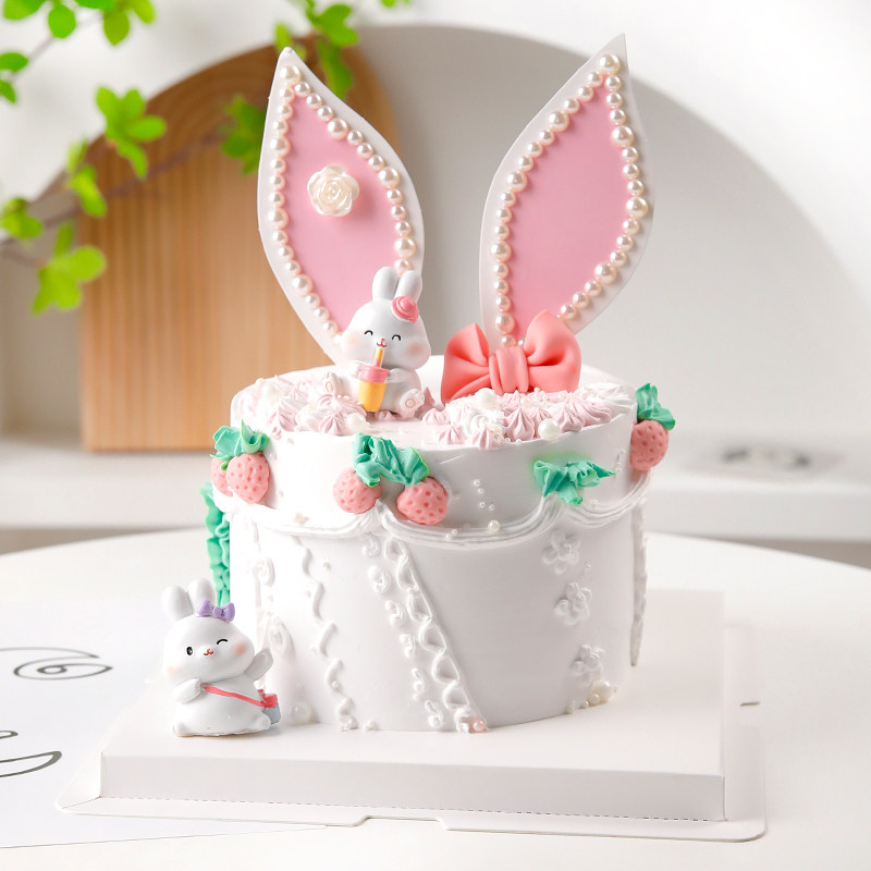粉色少女心女生生日蛋糕装饰兔耳朵插件树脂小兔子装扮摆件配件,节庆用品/礼品,节日装扮用品,淘宝优惠券,粉丝福利购,淘宝优惠卷