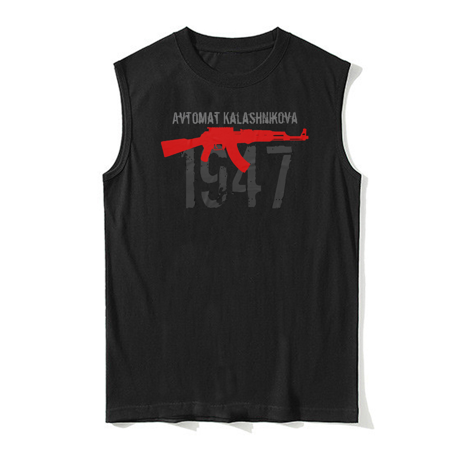 复古AK-47突击步枪坎肩宽肩棉背心男 定制彩喷印刷无袖Tee潮