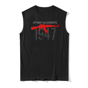 复古AK-47突击步枪坎肩宽肩棉背心男 定制彩喷印刷无袖Tee潮