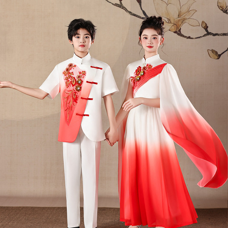 新中式渐变儿童合唱演出服装小学