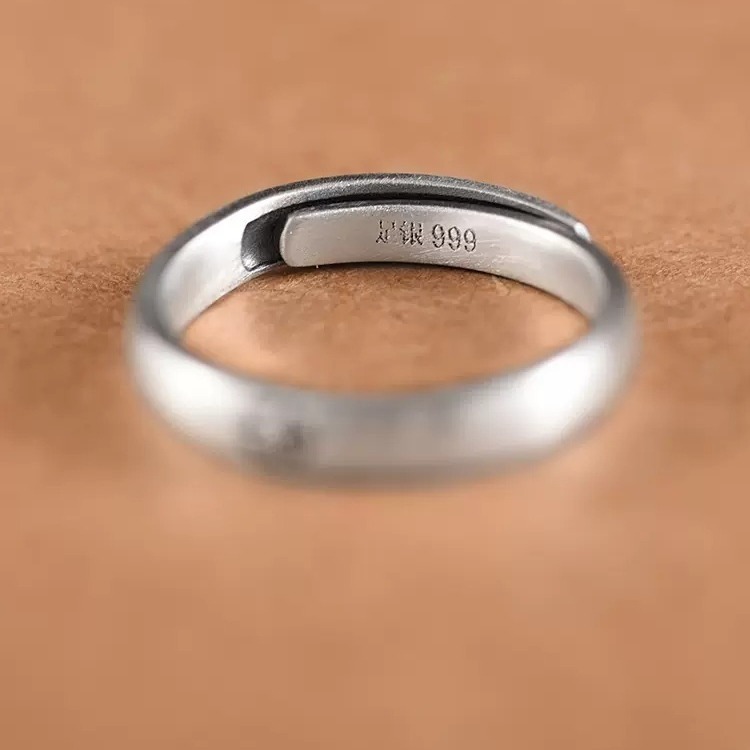 十二生肖八大本命佛999纯银素圈戒指男女款情侣一对戒复古配饰品