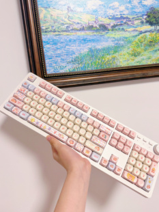 104机械键盘办公码字星之卡比可爱有线粉色热插拔圆润高度客制化