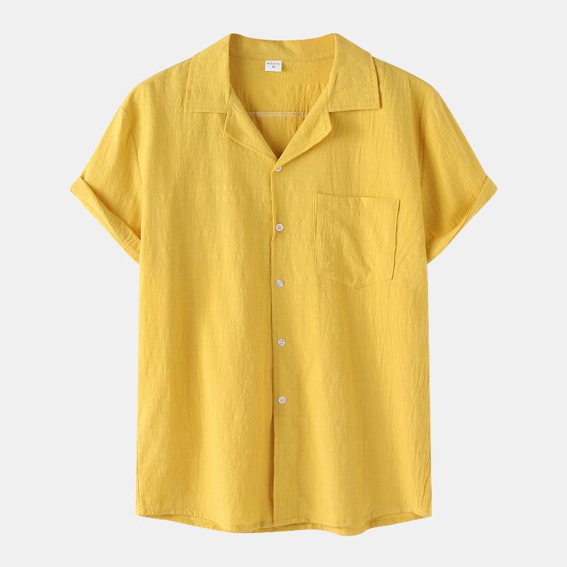 Men's summer cotton and linen short-sleeved shirt casual