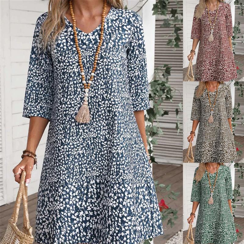 V-neck mid sleeved loose fitting dress V领中袖套头宽松连衣裙