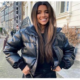 Warm thick leather 2024Winter femme coat Parkas jacke women