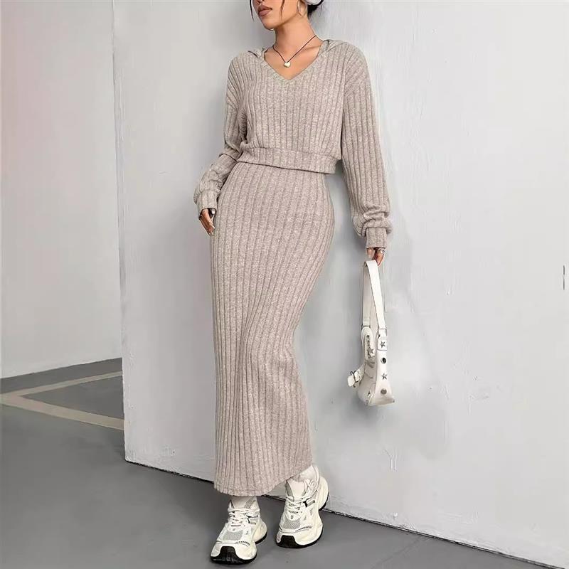 Long sleeved suit hooded sweatshirt dress two-piece set