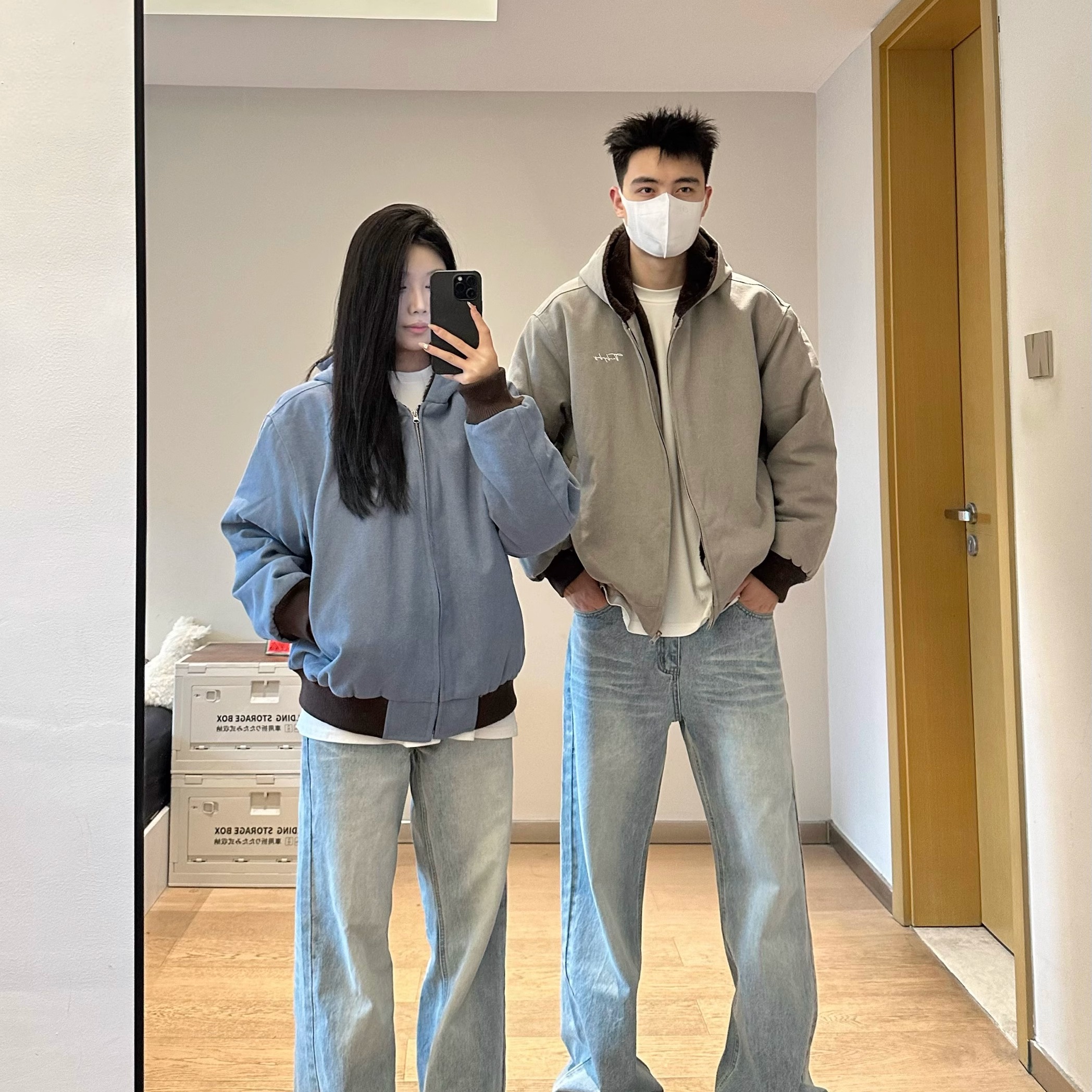 座山雕加绒底特律水洗棉服