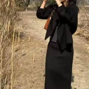 2606婕妤秀温柔女 早春新款时尚洋气长袖外套复古半身裙