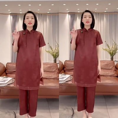 新中式红云纱套装妈妈2025高端