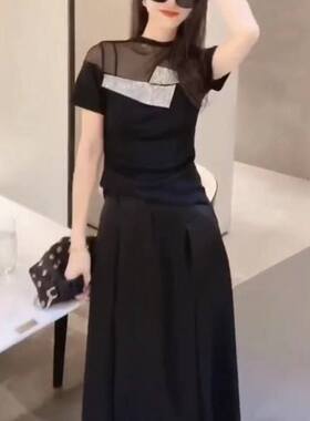 23289大爱美依缘2025夏季新款镂空网纱上衣高腰开叉长款半裙时尚