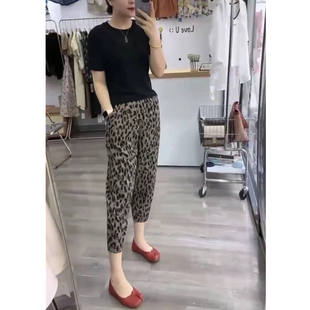 23537大爱美依缘2025夏季新款黑色净版圆领短袖T恤豹点休闲裤女装