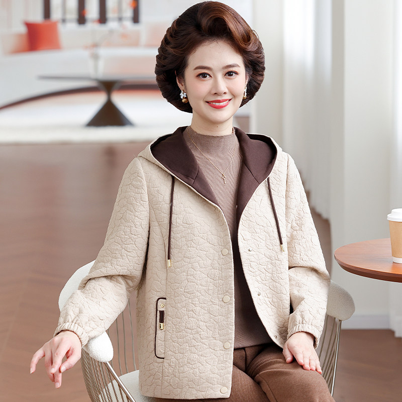 中老年女装连帽短款开衫外套妈妈中老年女装
