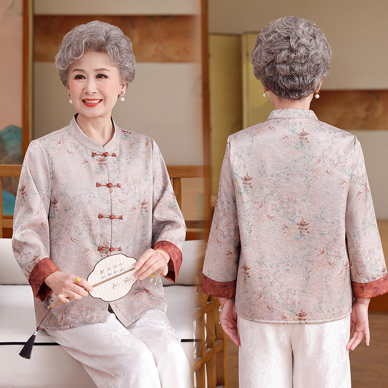 简雅妈妈春装外套衬衫国风上衣女中老年女装奶奶妈妈装衣服