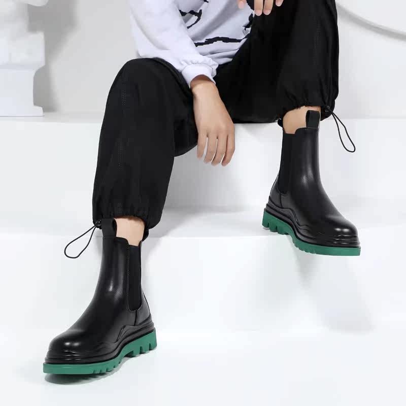 CHELSEA BOOTS MENS HIGH TOP BRITISH STYLE SMOKE BOOTS LEATHER SLEEVE BLACK INNER HEIGHTENED MARTIN BOOTS MENS WINTER FLEECE