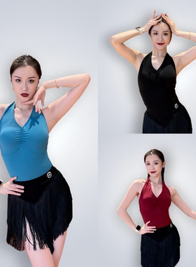 Fairy拉丁舞服新款挂脖露背链条辣妹气质性感上衣连体衣女