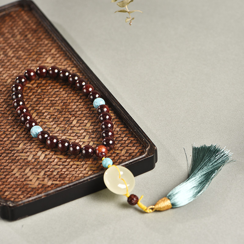 玄同非洲紫檀赞比亚血檀手持文玩念珠男女DIY款搭配发光平安扣