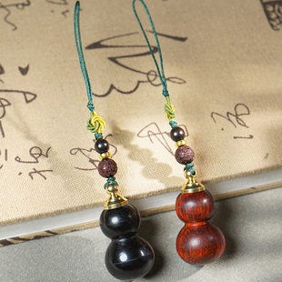 玄同黑檀犀角紫檀木葫芦摆件文玩手工鼻烟壶葫芦吊坠手把件小挂件