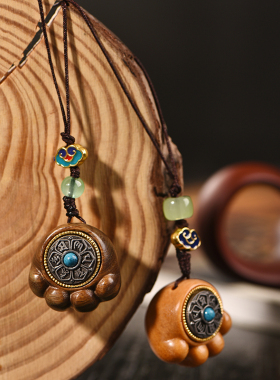 玄同猫爪转转钥匙扣手把件绿檀香木转钱解压挂件手机挂饰文玩