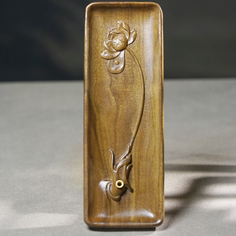 阴沉木金丝楠木雕刻佛手莲花实木线香插香薰茶道桌面摆件工艺小件