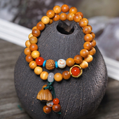 陈化黑油崖柏手链DIY双圈手串配莲蓬款 复古佛珠文玩饰品中式 手饰