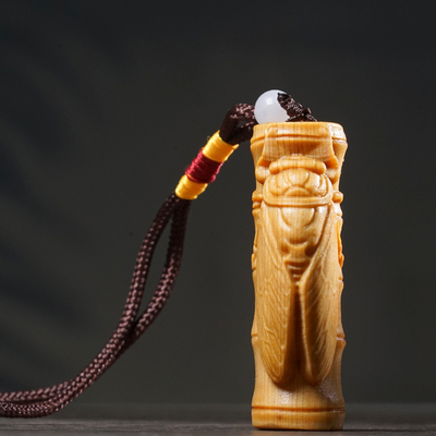 太行崖柏蝉手把件木雕一鸣惊人把件竹节金蝉文玩吊坠挂件木质工艺