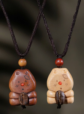 枣木桃木镶嵌咖啡豆可爱兔子小兔脖挂链木质吊坠男女项链挂件