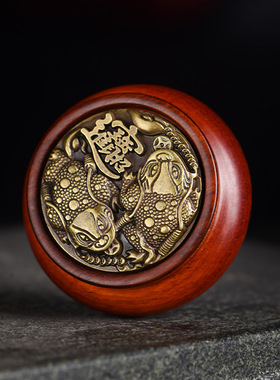 玄同 非洲小叶紫檀犀角紫檀木聚宝盆工艺品手把件表面可转动手玩