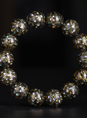 玄同中国大漆黑金螺钿手串手链犀皮螺钿漆器男潮佛珠男女款