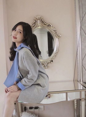 3折清仓 Mobius K 灰色温柔围巾拼色手工双面羊毛大衣