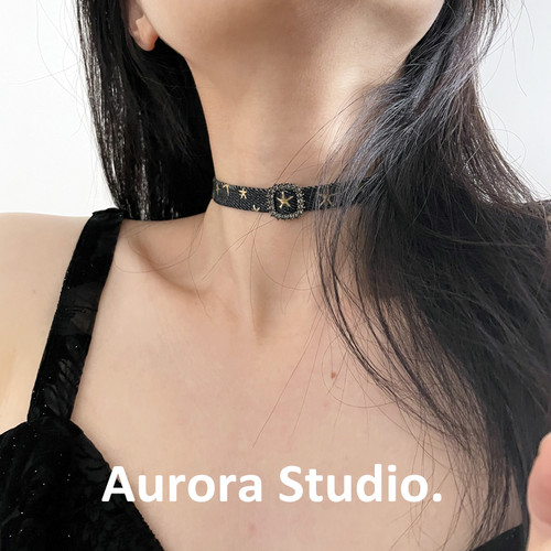 复古牛仔星星水钻choker