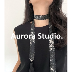 远山黛 I 水墨画新国风颈带长条丝巾百搭飘带围巾四季氛围感小众