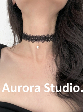 黑/白色 原创甜美蕾丝珍珠choker韩国项圈女短款颈带项链chocker