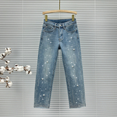 ins烫钻牛仔裤 春秋 高腰宽松显瘦百搭直筒裤 女九分裤 2025年夏新款