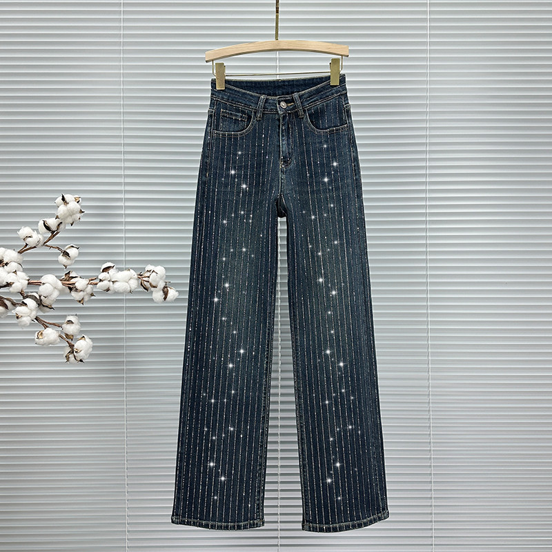 欧货重工烫钻拖地牛仔裤女潮2025年春秋新款高腰显瘦百搭阔腿长裤,女装/女士精品,牛仔裤,淘宝优惠券,粉丝福利购,淘宝优惠卷