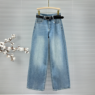 高腰百搭加长阔腿裤 欧货大版 春装 女潮2026年新款 宽松拖地牛仔长裤
