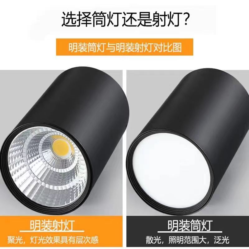 led明装筒灯COB圆形吸顶免开孔射灯筒灯适用室内各方场地家用商场