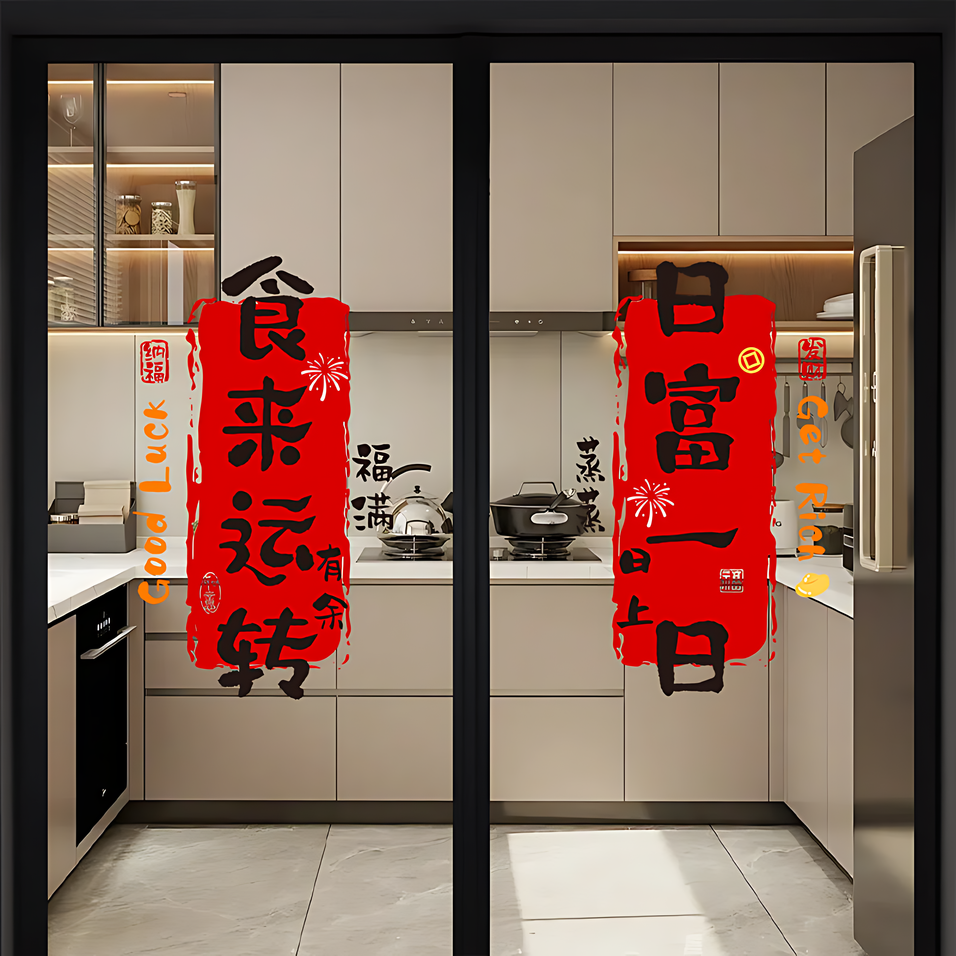 窗花2026新款马年快乐贴厨房门玻璃贴纸新年氛围布置装饰静电贴纸,家居饰品,门贴,淘宝优惠券,粉丝福利购,淘宝优惠卷