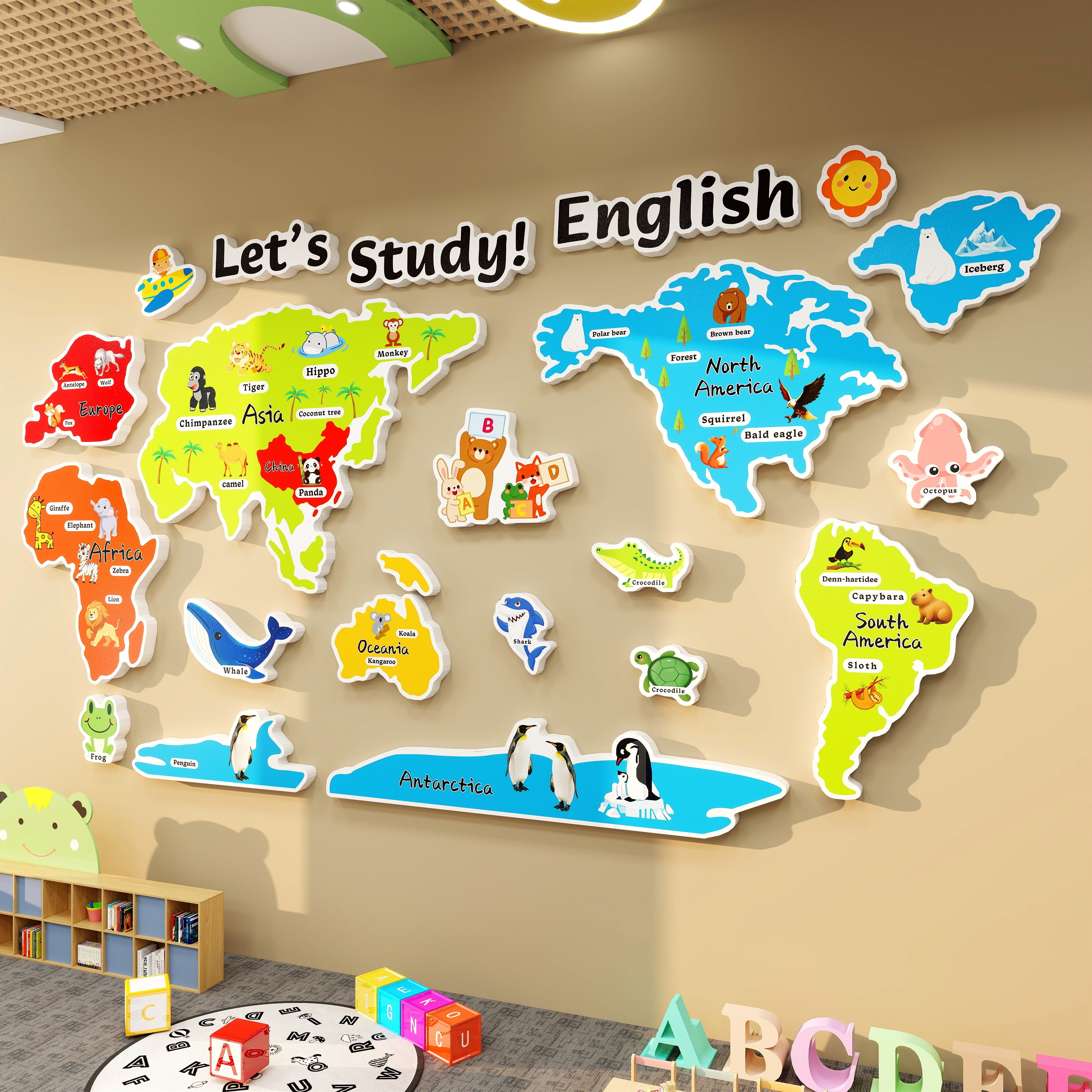世界地图墙面装饰英语教室布置环创培训机构中心文化背景3d立体贴,家居饰品,软装墙贴,淘宝优惠券,粉丝福利购,淘宝优惠卷
