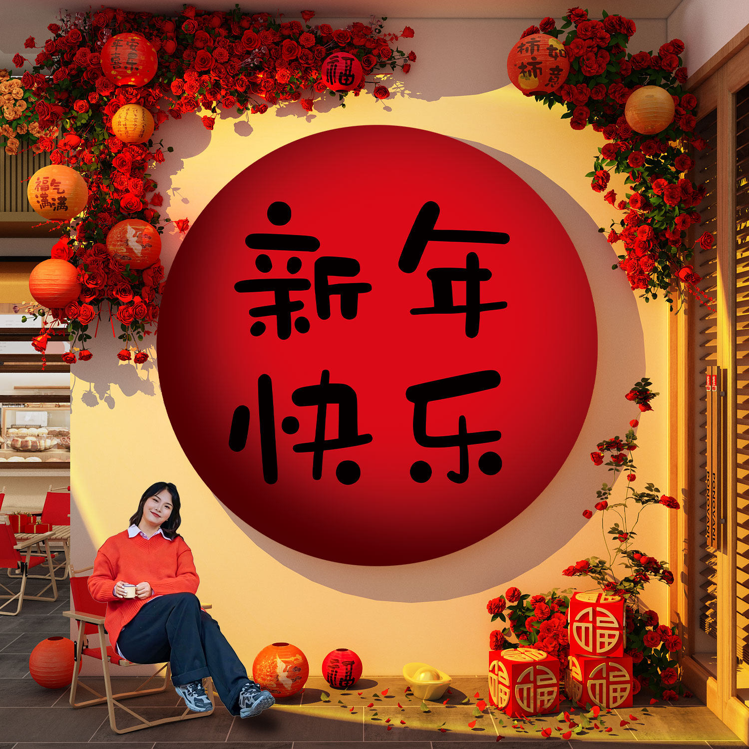 2026新年氛围布置装饰品马年快乐贴网红打卡背景墙餐饮火锅店壁画,家居饰品,软装墙贴,淘宝优惠券,粉丝福利购,淘宝优惠卷