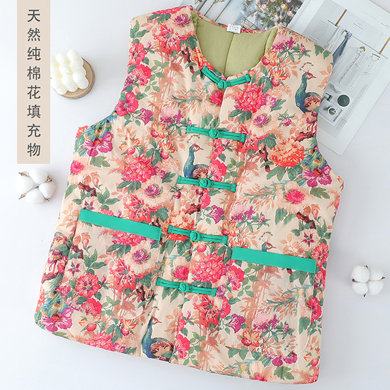 国风盘扣马甲女加厚纯棉花坎肩