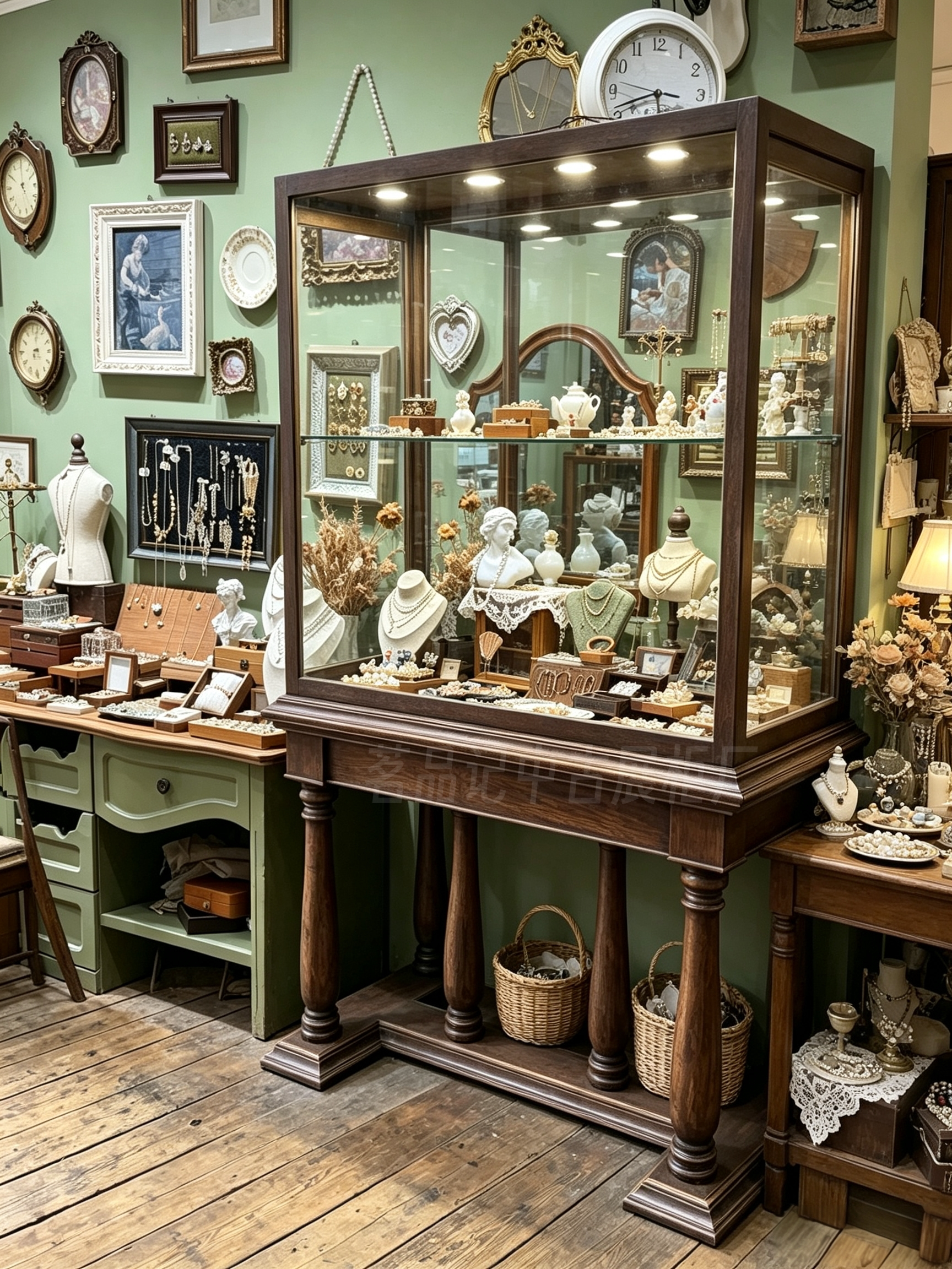 中古风玻璃展示柜双层精品珠宝首展示柜/陈列柜/展示