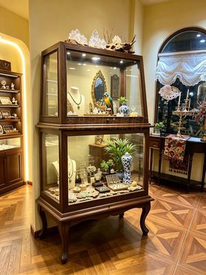 法式中古风商用饰品展示柜南洋复古陈列柜珠宝玉器边柜手办玻璃柜
