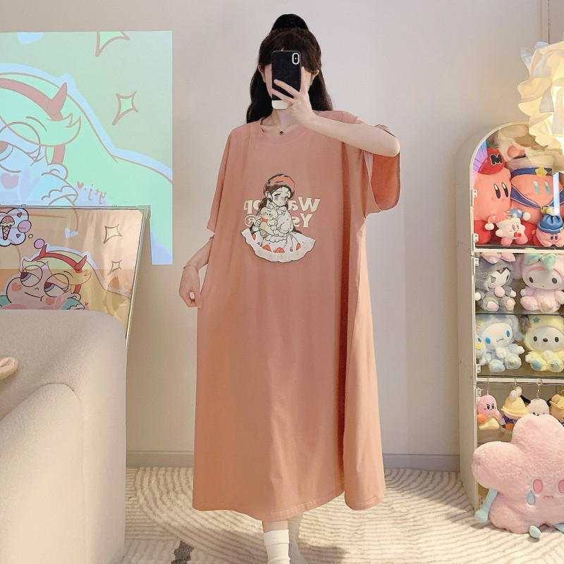 300斤特大码女夏季薄款短袖纯棉裙孕妇胖MM200宽松加肥加大居家服