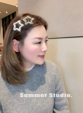 灰色毛线珍珠水钻五角星BB夹发夹发卡高级感碎发边夹刘海夹掰掰夹