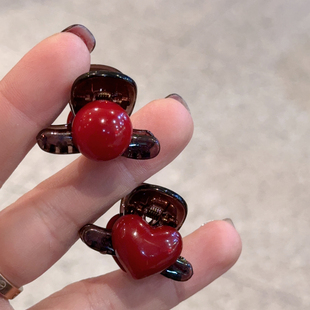 洋气减龄红色爱心抓夹前额公主头发夹圆球碎发刘海夹新年小发抓子