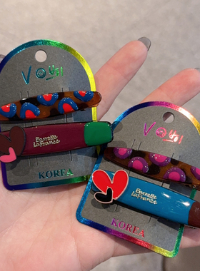 2个装滴油爱心AB版发夹~复古鸭嘴夹侧边夹女前额醋酸刘海碎发夹