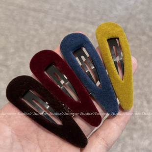 彩色丝绒发夹掰掰夹水滴少女刘海边夹前额碎发ins小众网红碎发夹