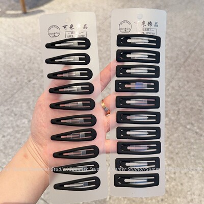 10个装 黑色方形磨砂发夹 水滴BB夹侧边刘海夹前额碎发后脑勺夹子